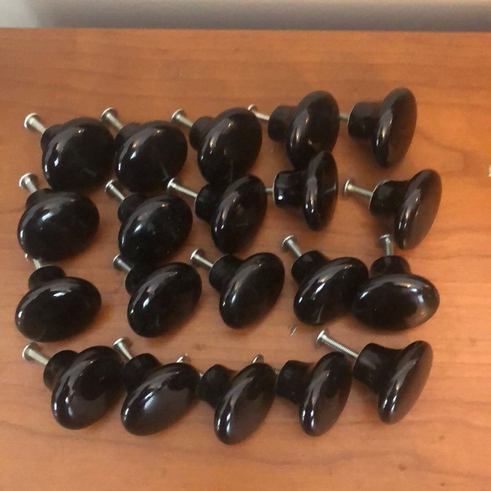Knobs-black-ceramic. 20 of them. Used but in great condition!